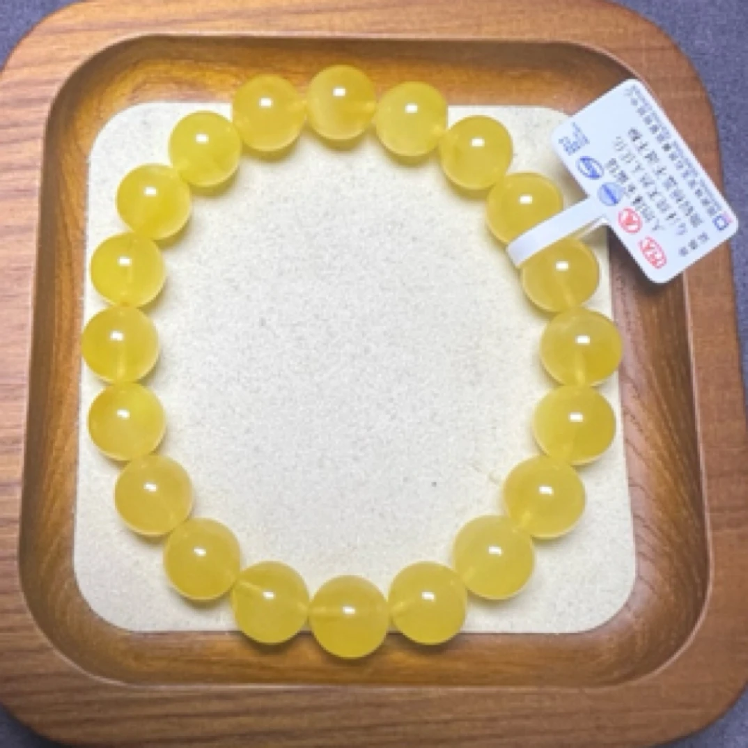 天然无优化琥珀蜜蜡俄料鸡油黄圆珠手串
