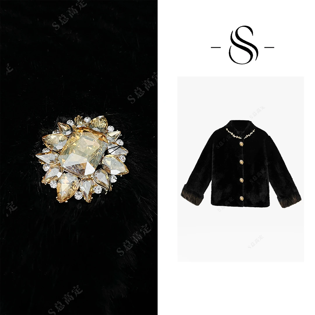 【妮妮】法式冬季新款圆领钉珠立领休闲气质百搭外套D0445