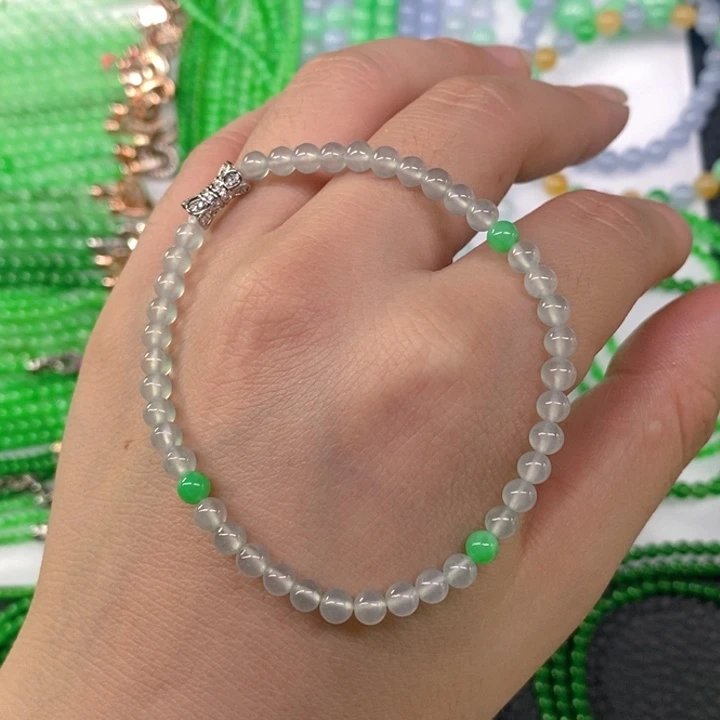 翡翠未镶嵌颈饰缅甸天然翡翠冰种双彩手链4.2