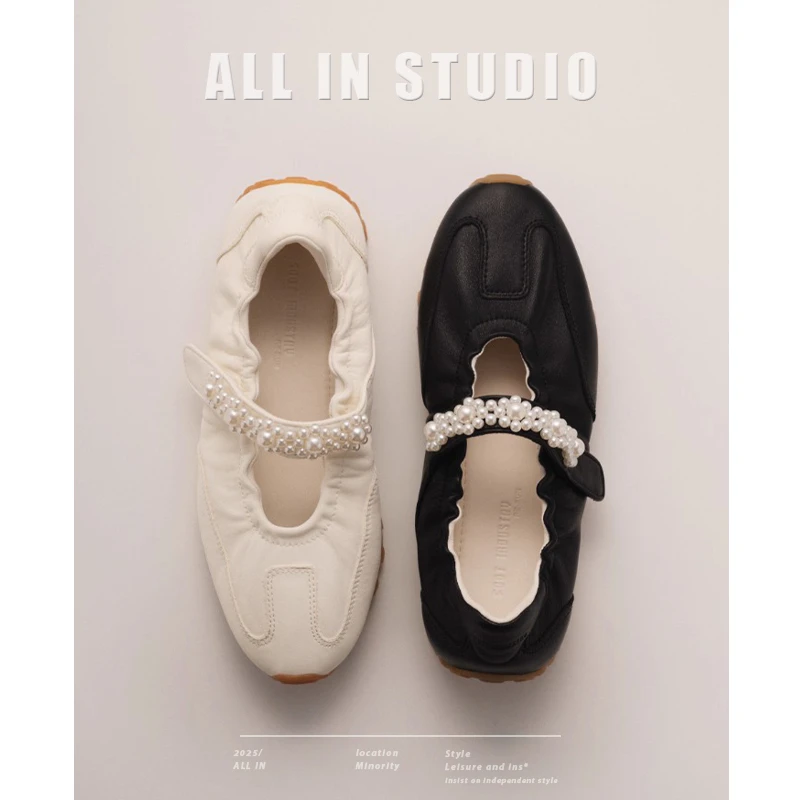 「2025新款」FOOT INDUSTRY 足下工业珍珠玛丽珍鞋白色薄底休闲女
