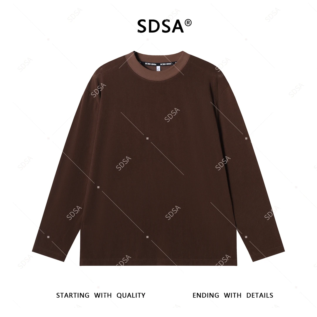 SDSA秋季新款男士痞帅纯色亲肤玉米格设计圆领长袖T恤百搭时尚