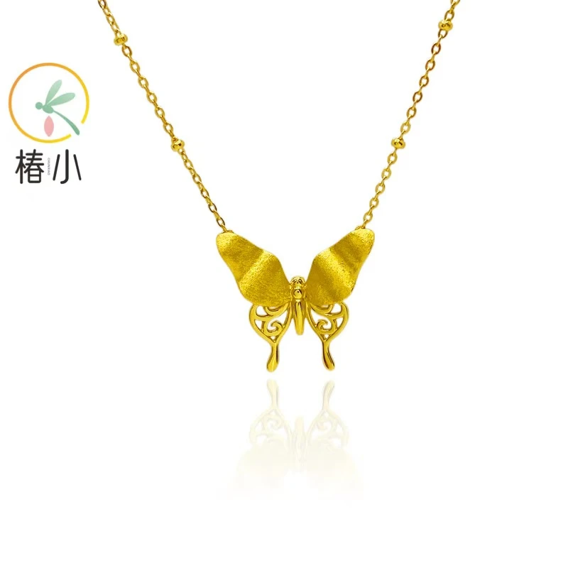 坠链均925银 拉丝缎面蝴蝶满天星项链【椿小】2q0038