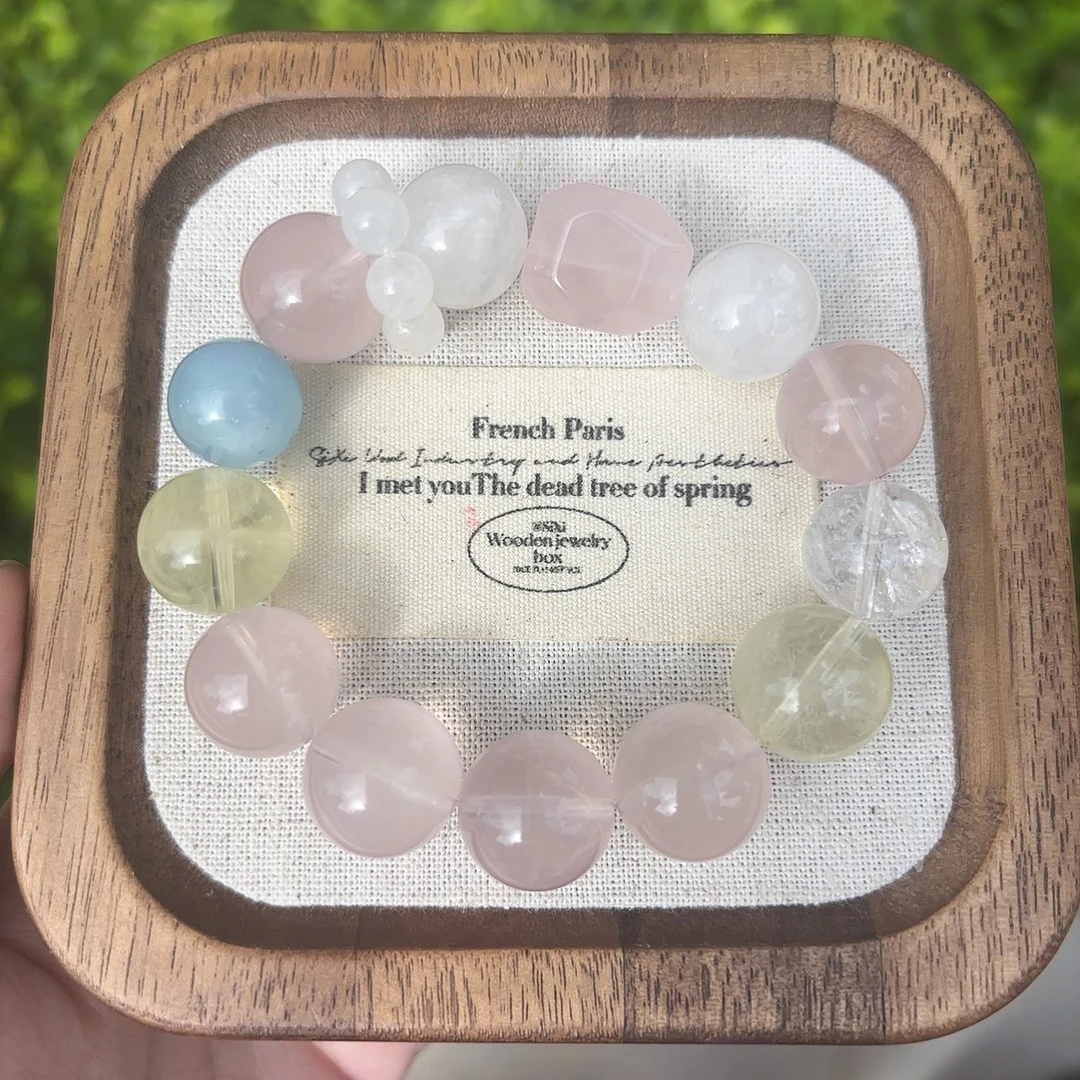 【春梦】卡14六芒星粉+白阿塞+海蓝宝+柠檬黄+白幽灵水晶手串S120