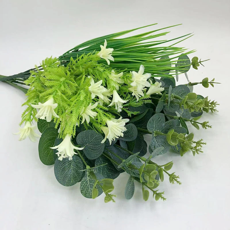 优选北欧仿真尤加利春草百合客厅卧室混搭餐桌花束尤加利叶花