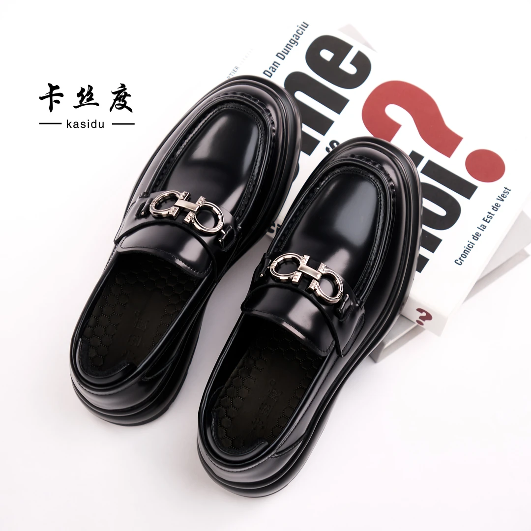 秋季新款增高男士时尚百搭厚底商务休闲皮鞋舒适真皮软底乐福鞋