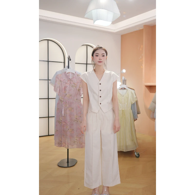 【送运费险】M1617 夏季新款两件套高档洋气新中式收腰显瘦连衣裙女