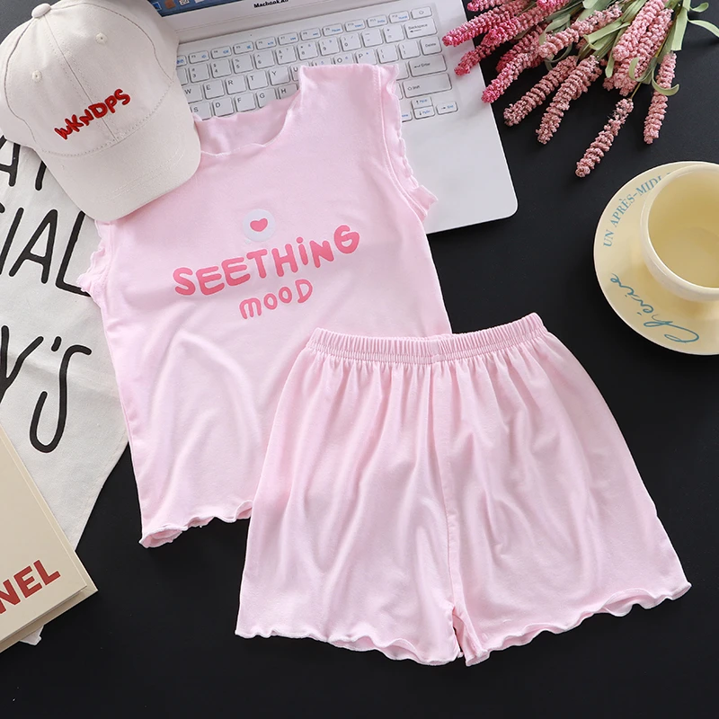 A类莫代尔女童套装儿童款睡衣家居服宝宝夏季薄款空调服两件套a类