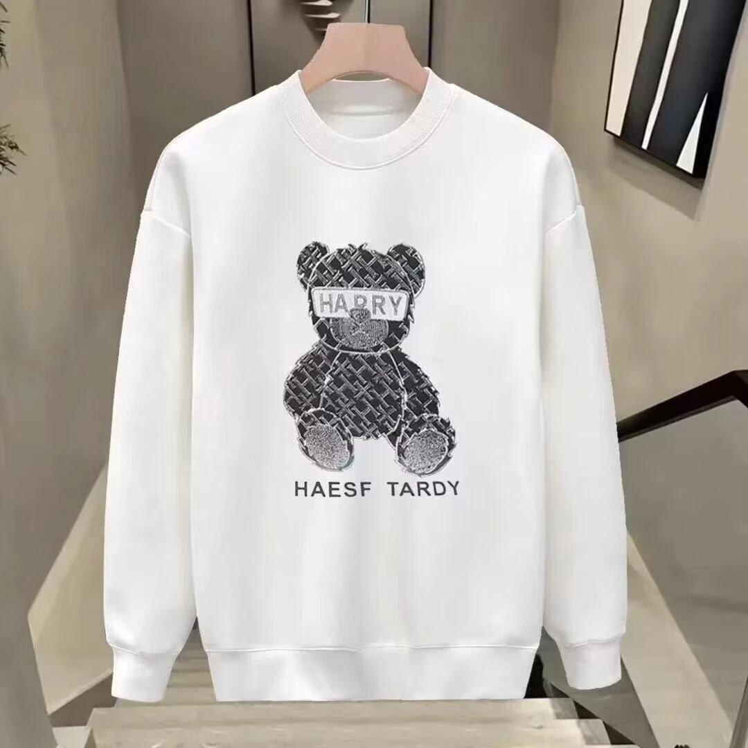 秋季青少年套头加绒卫衣休闲修身型常规圆领烫图男士保暖潮ins