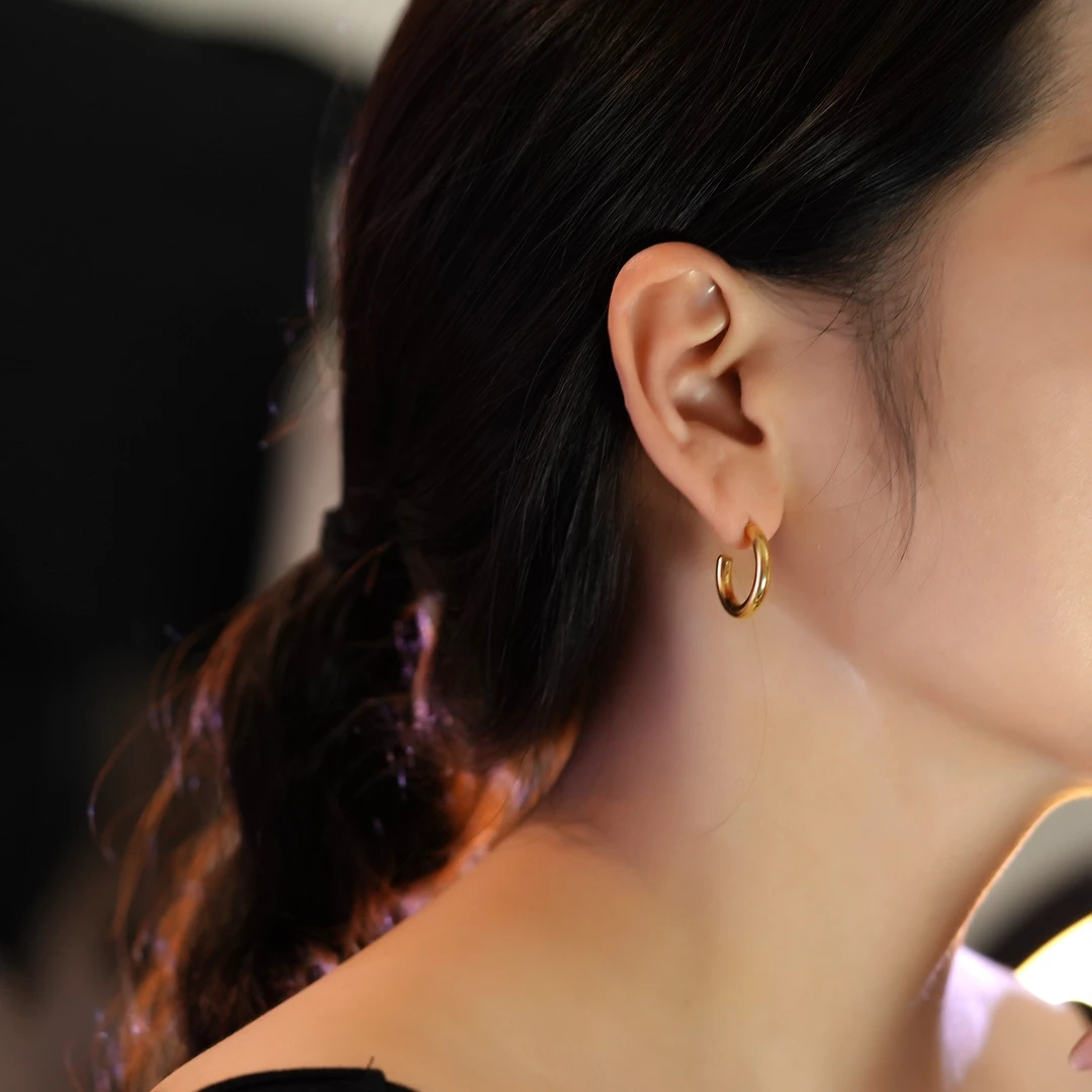 钛钢耳饰 轻奢时尚气质百搭素款蝴蝶结圈圈两件套耳饰女