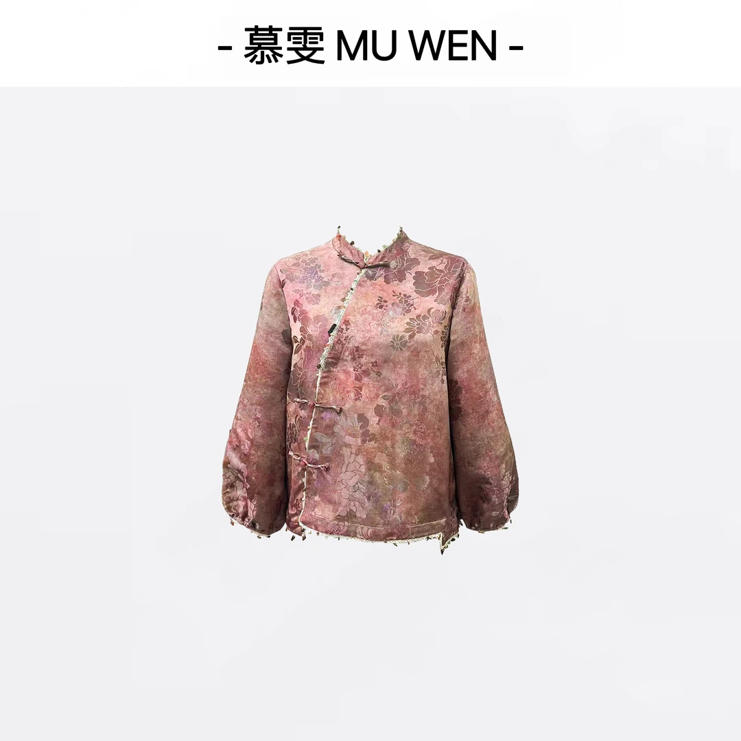 【粉色回忆】新中式早秋国风提花手工钉珠上衣251466823