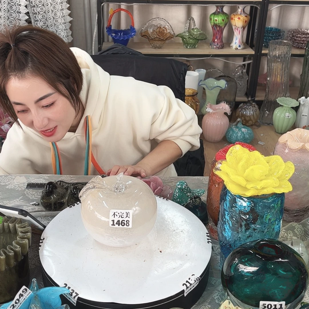 1468大苹果 家悦琉璃花器摆件不完美