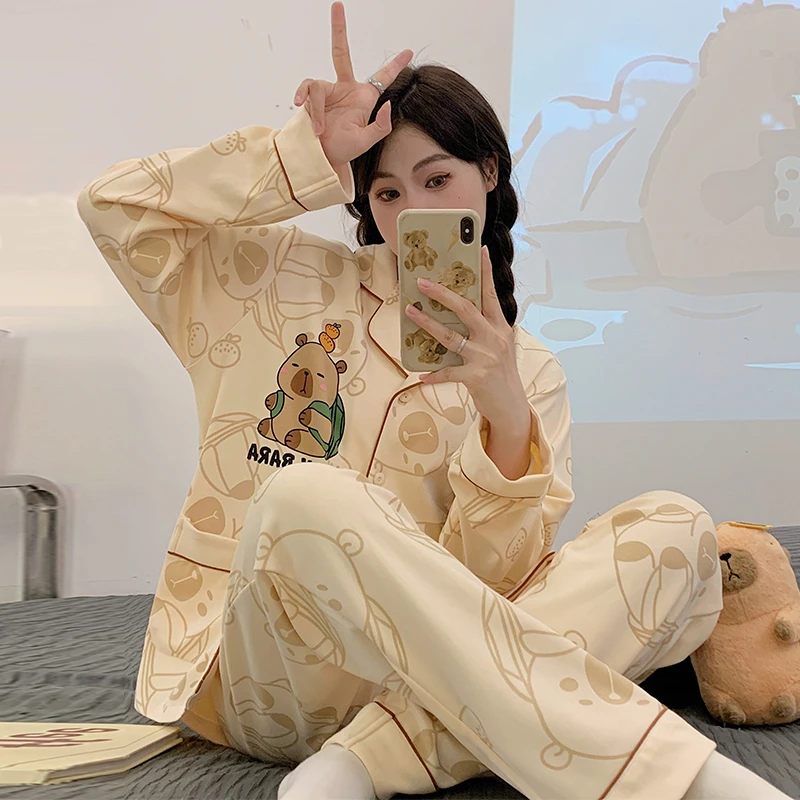 儿童睡衣春秋款纯棉长袖开衫卡皮巴拉中大女童秋季薄款女孩家居服