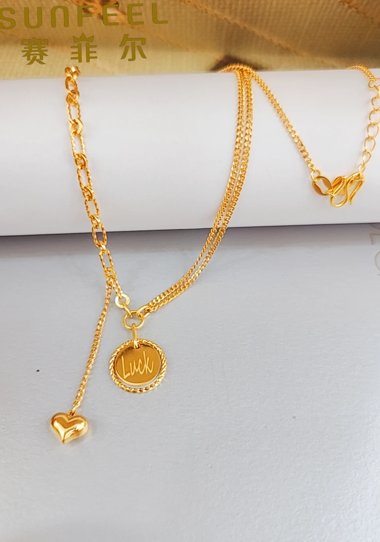 赛菲尔足金999黄金项链LUCK幸运项链时尚洋气个性风5G