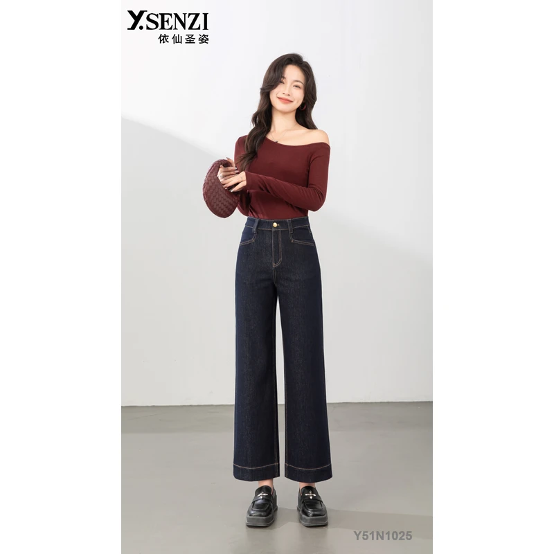 依仙圣姿Y51N1025牛仔女裤2025秋季显高显瘦弹力时尚正品长款筒裤