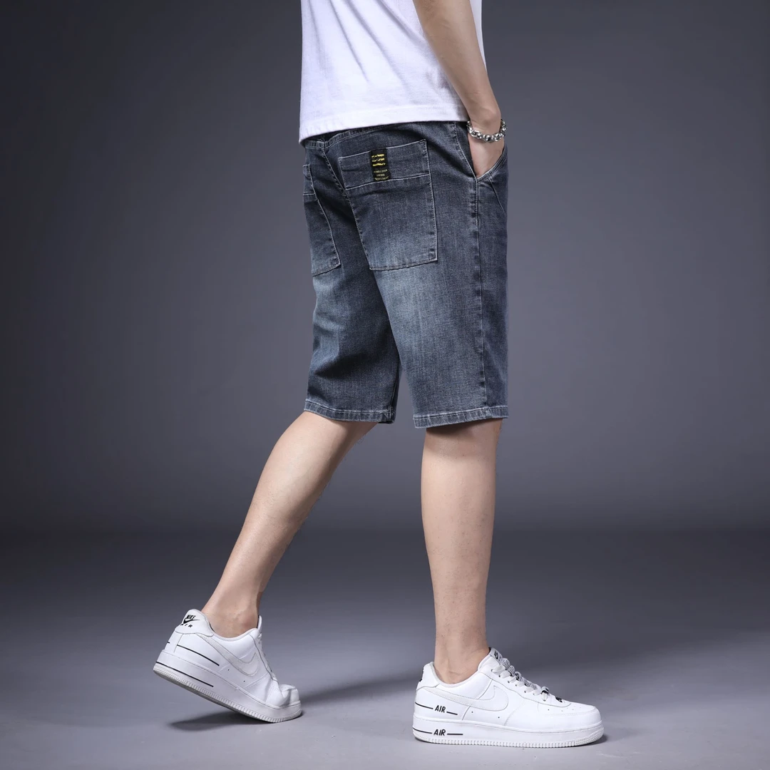 潮牌时尚中裤五分裤牛仔裤夏季薄款百搭弹力舒适男士透气直筒短裤
