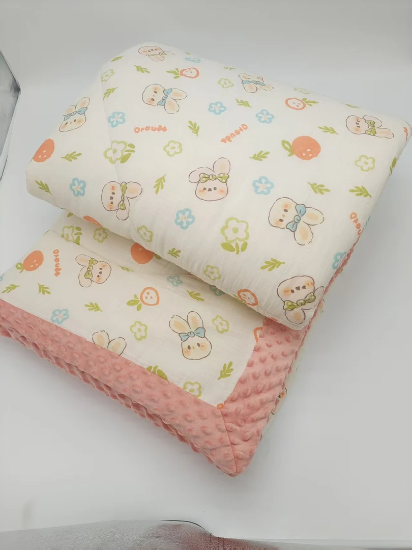 全棉婴儿口水巾双层纱棉安抚豆豆被