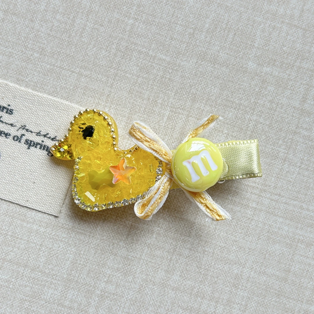 韩国博主同款重工砂糖冰钻小黄鸭发夹发夹