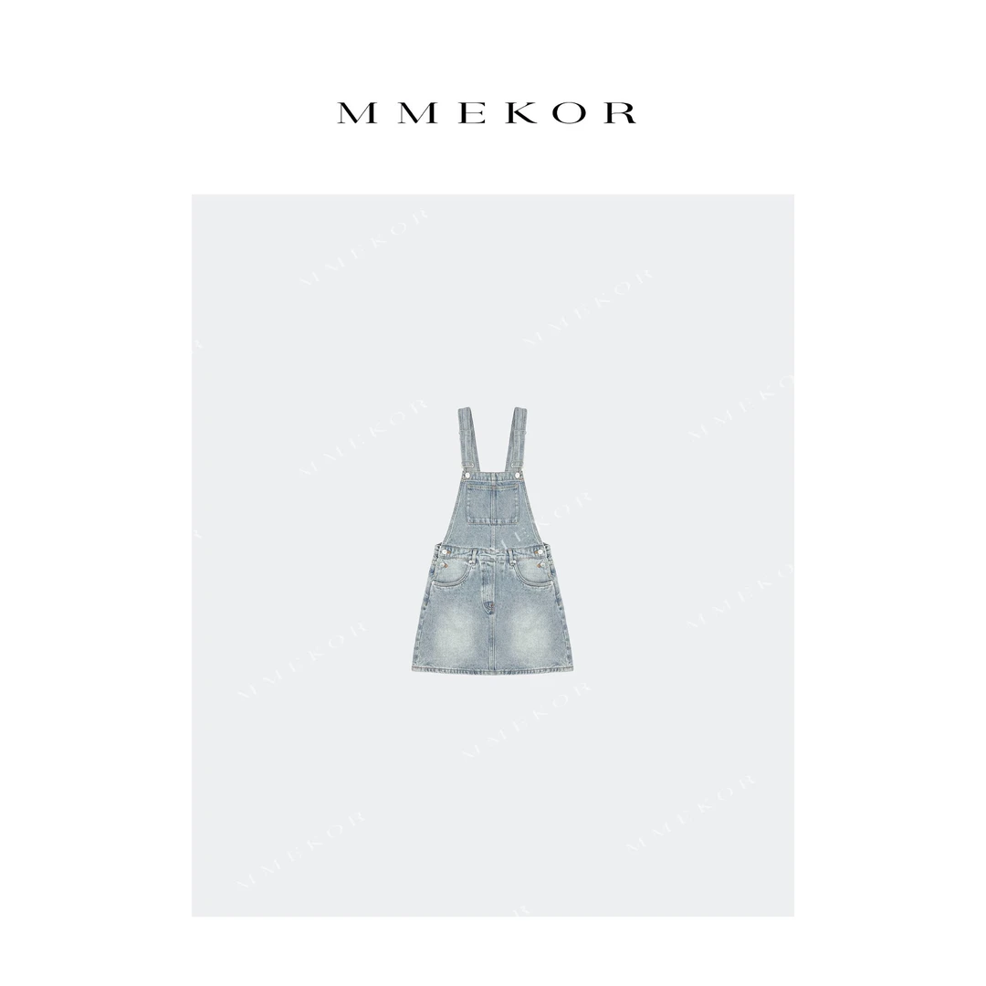 MMEKOR 复古水洗牛仔背带裙 66895     剪裁设计口袋减龄背带短裙