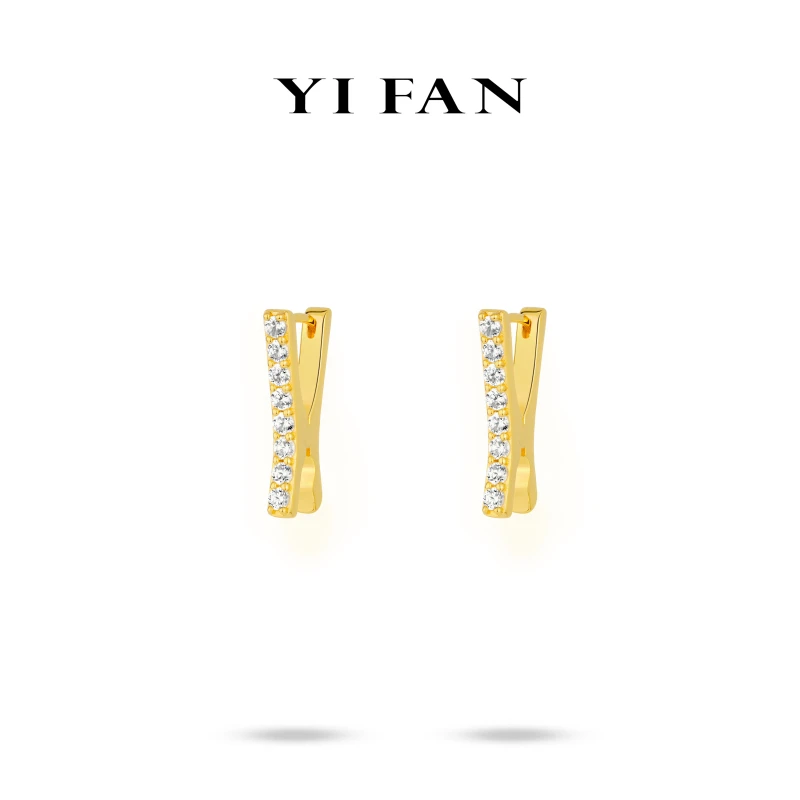 925银合成锆石耳饰 30399-金色白点满钻X字夹子百搭耳环