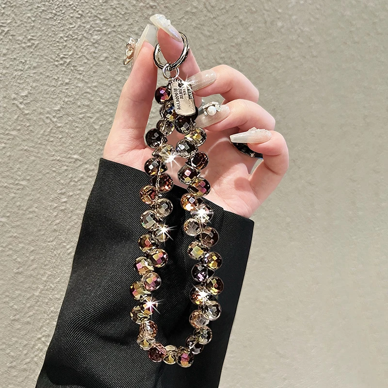 轻奢高级感水晶串珠手腕式短挂绳个性链条手机壳通用包包挂链潮款