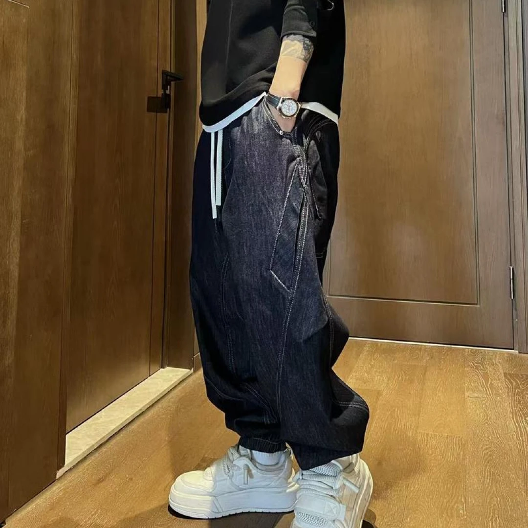 XDZZ二狗25ss秋季街头侧斜插袋束脚宽松工装牛仔裤K228