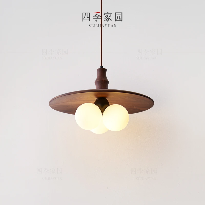 法式复古餐厅吊灯2025新款中古胡桃木设计师宋式美学茶室卧室吊灯