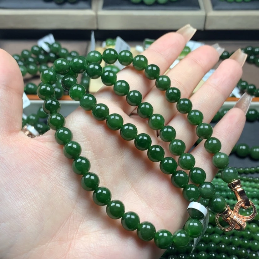 【闪购商品】和田玉（碧玉）颈饰未镶嵌8nm菠菜绿