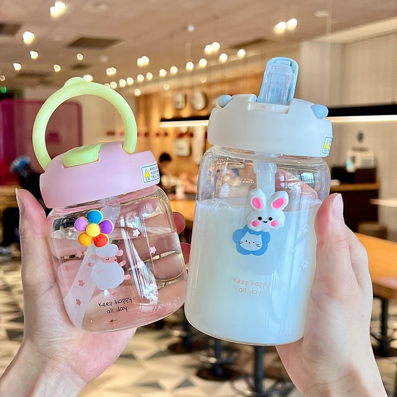 高硼硅吸管玻璃杯带提手女生耐高温多巴胺便携小巧夏天耐热水杯子