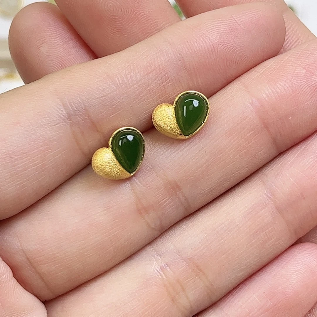 和田玉银S925镶嵌耳饰