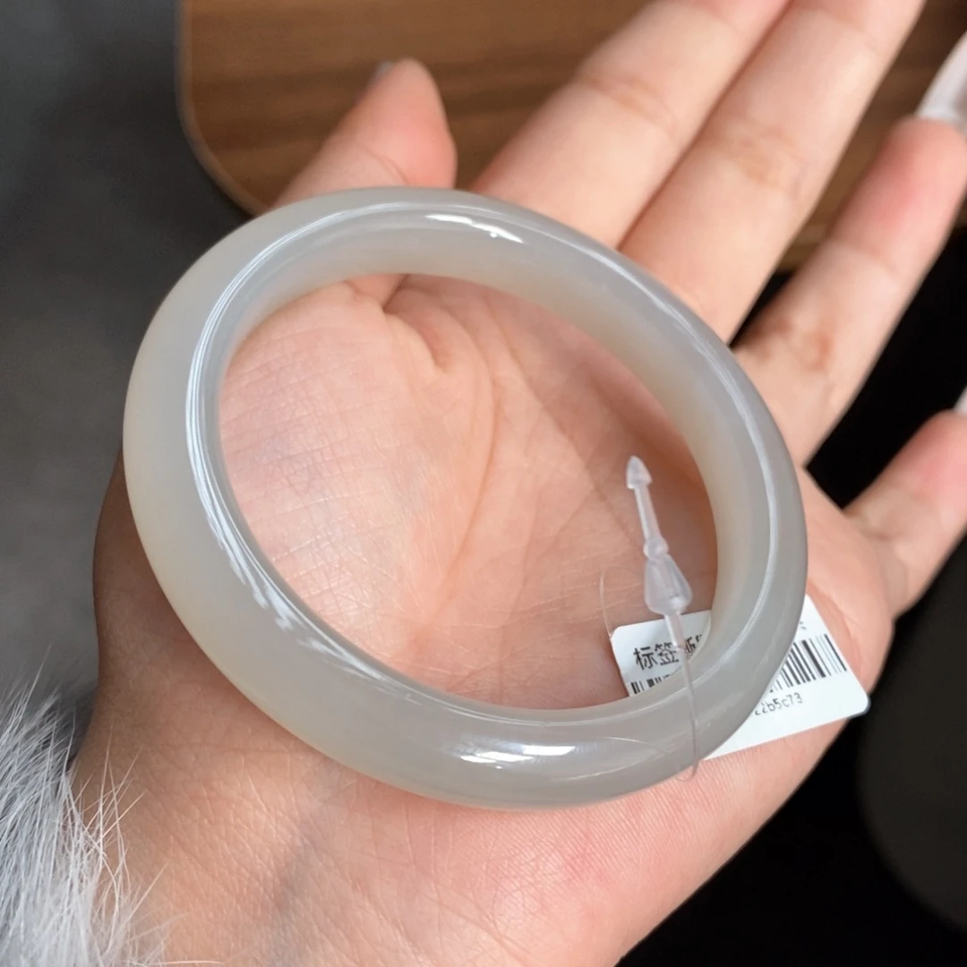 和田玉手镯未镶嵌青海浅紫53.8