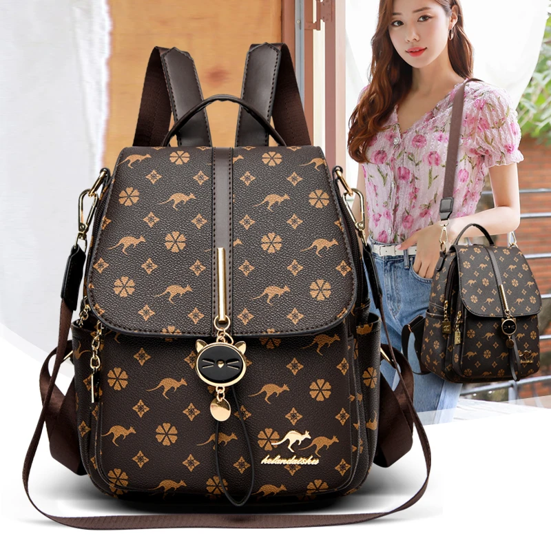 软皮双肩包女2025新款大容量时尚休闲旅行背包通勤女包软皮包