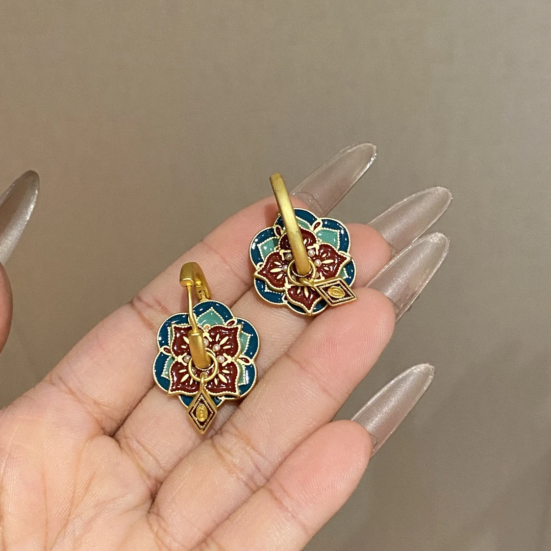 铜合金珐琅耳饰 气质百搭复古古风小众耳环Y035