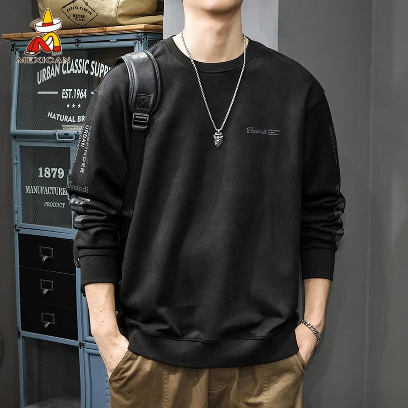 Mexican/稻草人秋冬麂皮绒印花卫衣男款美式户外休闲痞帅圆领上衣