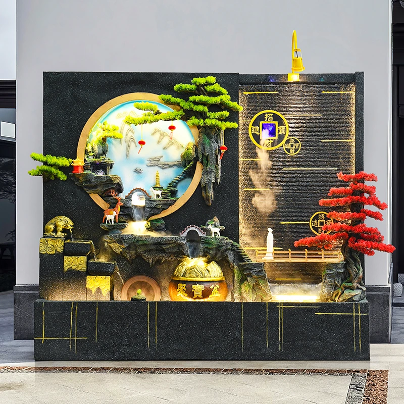 双面水幕墙流水摆件循环水客厅招财风水轮喷泉鱼缸办公室开业乔迁