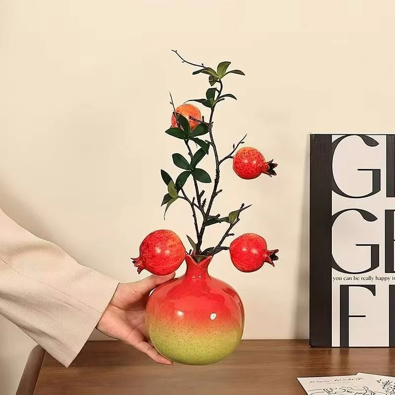 新中式石榴摆件玄关入户门装饰摆件陶瓷瓶仿真花摆件创意摆设