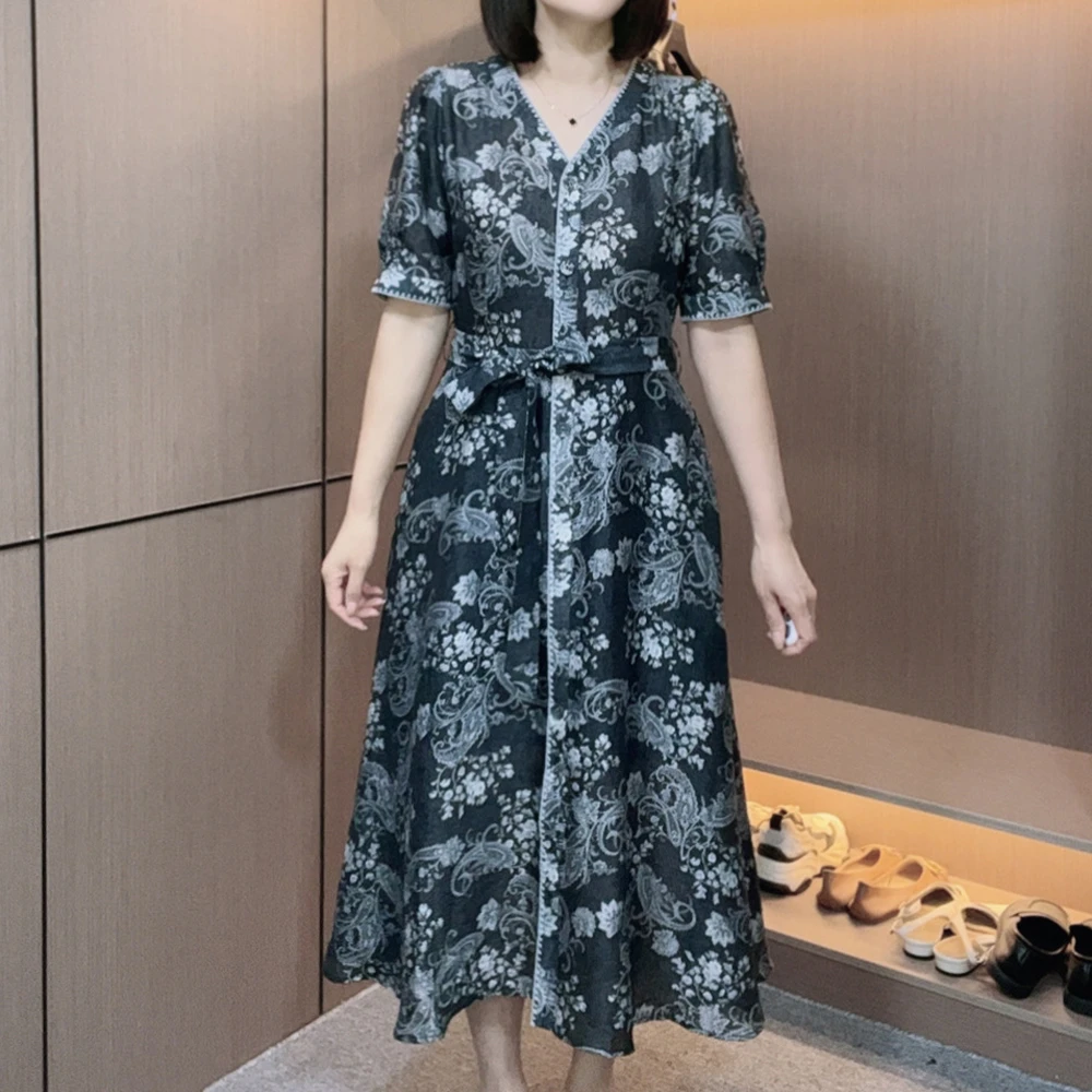 林姐女装气质时尚收腰宽松优雅中长款显瘦夏季减龄遮肚连衣裙5160