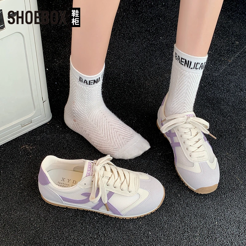 SHOEBOX鞋柜小白德训鞋女2025夏季爆款薄底运动鞋网面休闲板鞋