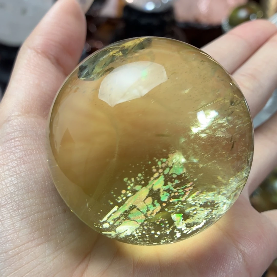 珠宝半成品黄晶未镶嵌彩虹水胆蓝针54.4mm