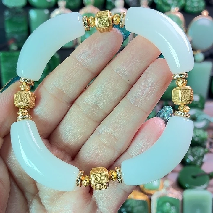 和田玉银S925镶嵌手镯