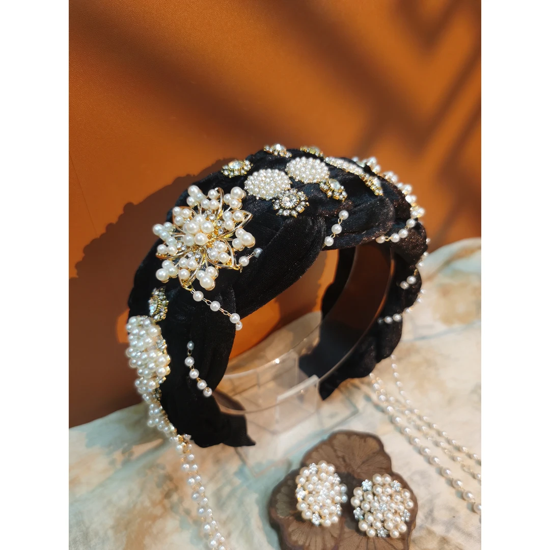 原创珍珠长流苏高颅顶发箍