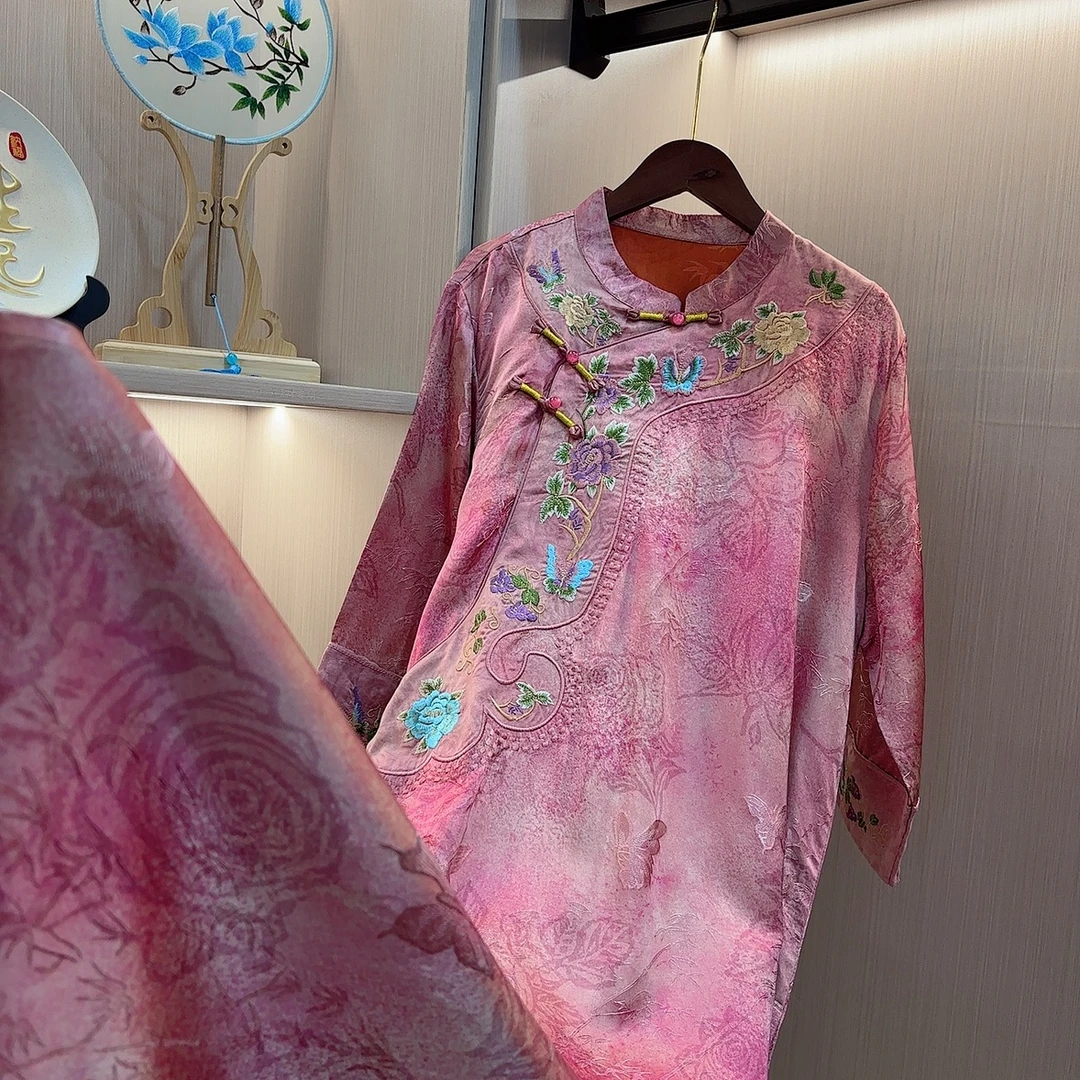 粉色佳人-2025新中式中国风夏季复古改良旗袍显瘦连衣裙