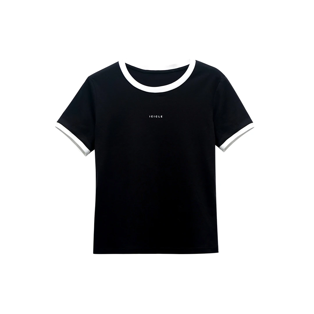 休闲风学院风短款圆领街头风T恤套装夏季春夏简约a56