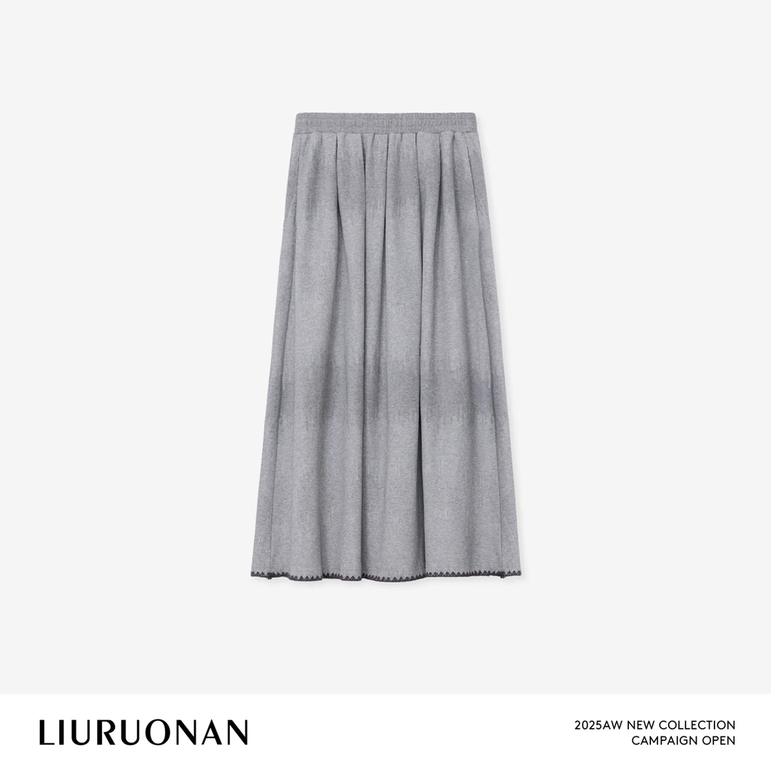 LIURUONAN 25FL【灰海】复古气质压褶垂感高腰显瘦休闲半身裙秋冬