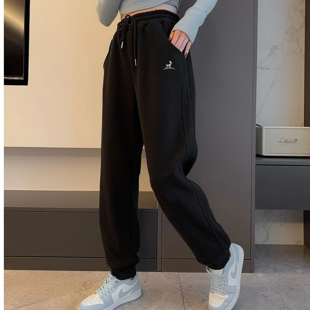 K210冬季加绒新款时尚韩版防风刺绣小鹿女士休闲运动卫裤24-232