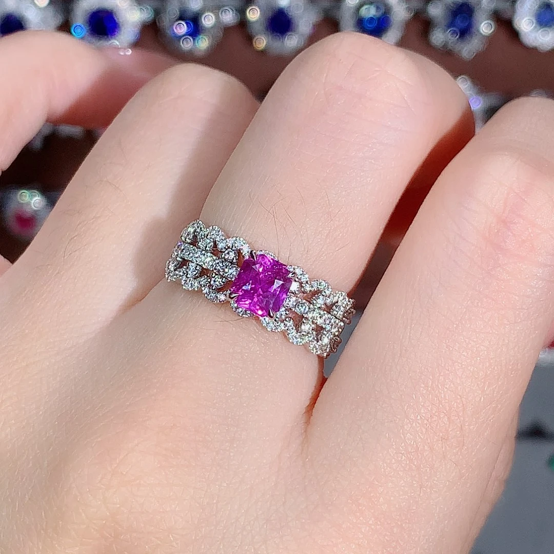 彩色蓝宝石戒指18K金镶嵌1.07ct/天然宝石/七天无理由