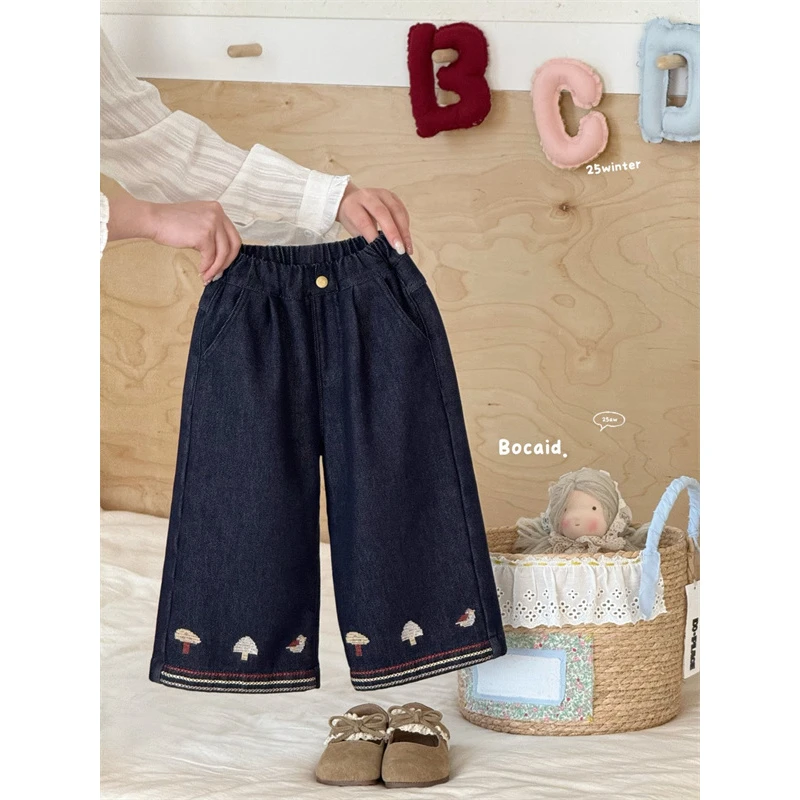 菠菜豆·25冬~卡通刺绣加绒牛仔裤K8521（童装汉服）汉服