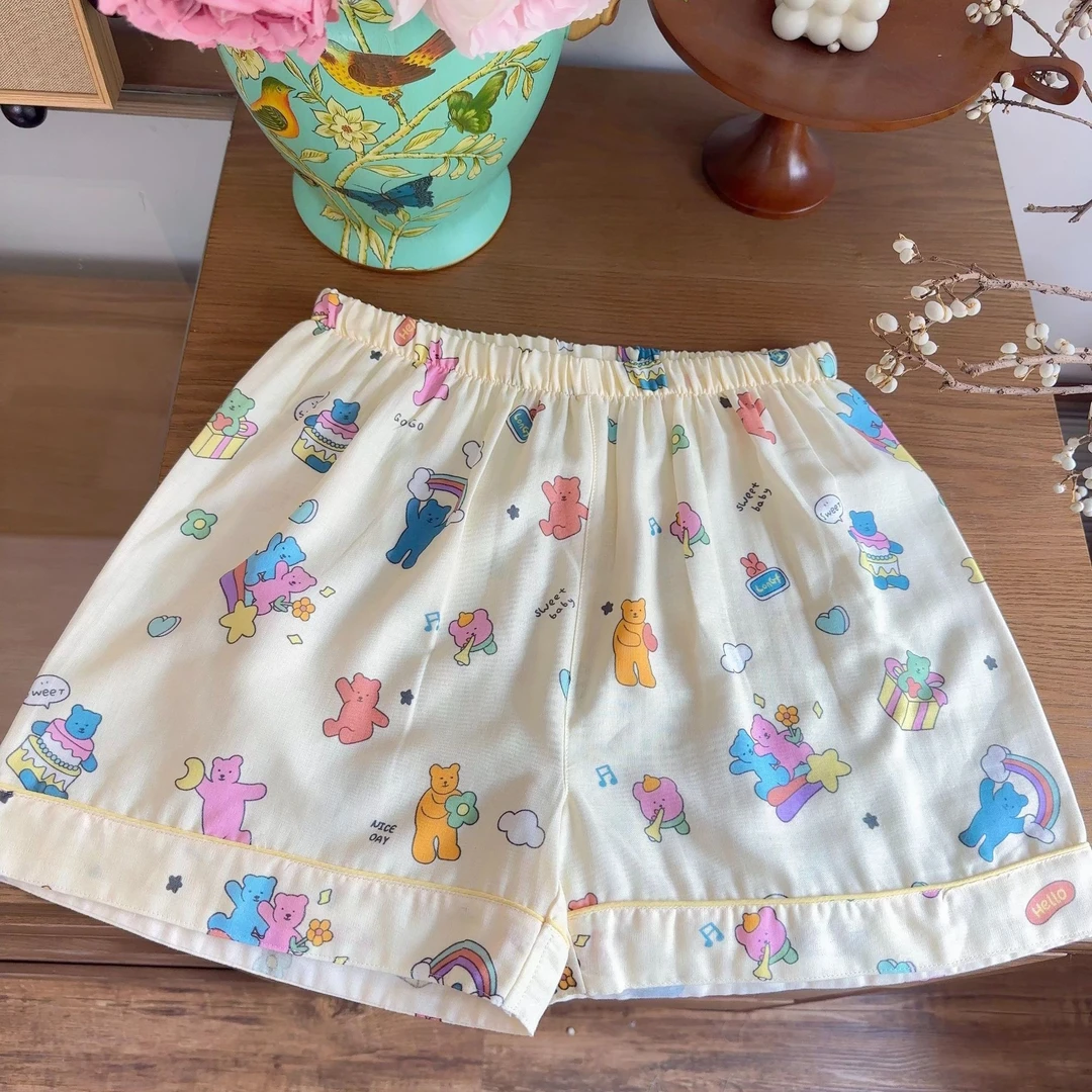 夏季遛弯时尚纯棉纱布甜美卡通薄款休闲宽松防蚊裤居家裤子