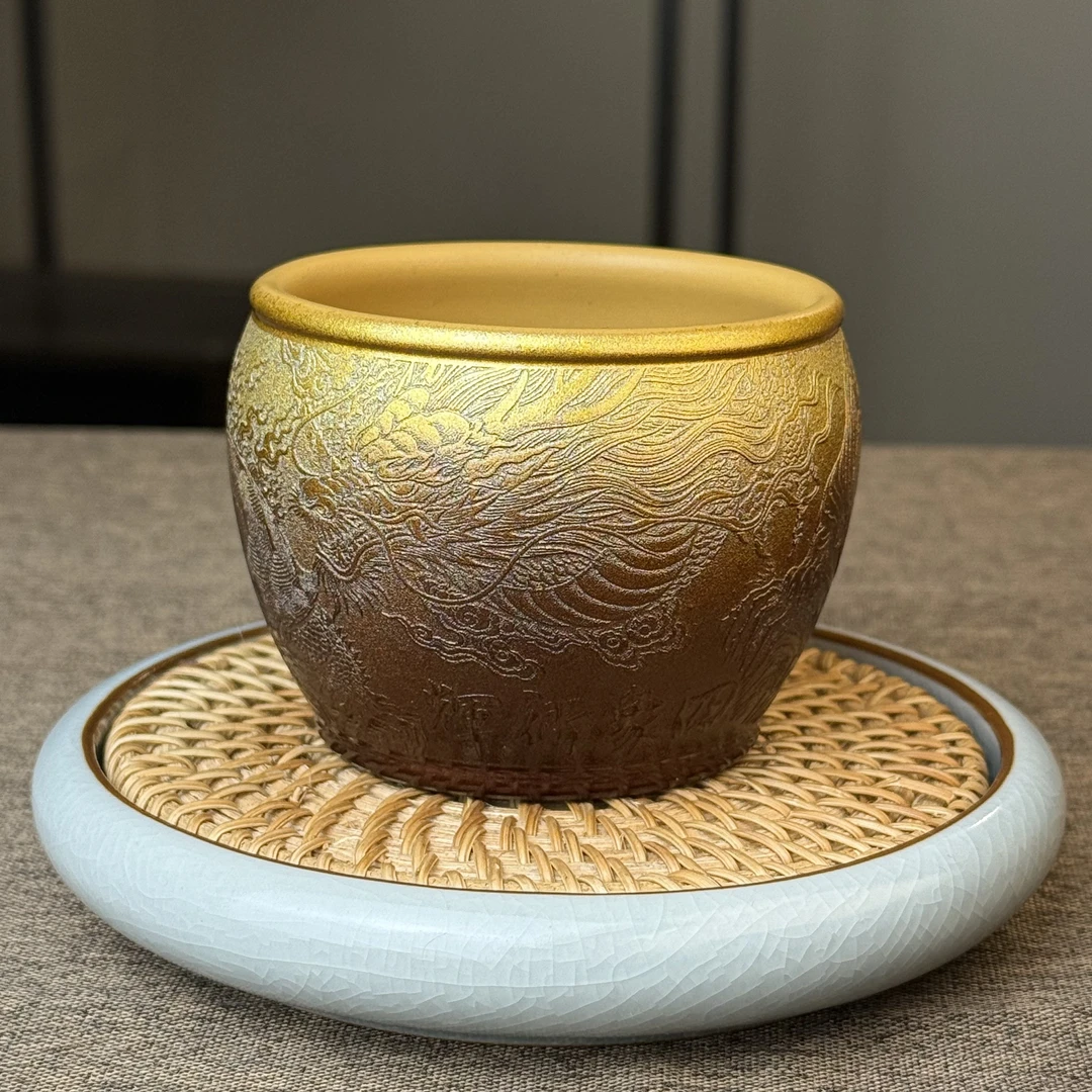 主人杯宜兴紫砂 四相同辉 黄金朱泥贝壳烧紫砂茶杯送礼喝茶茶具