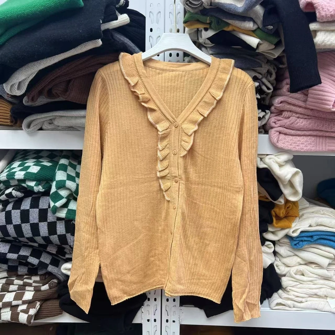 春夏女士v领木耳边气质时尚套头衫