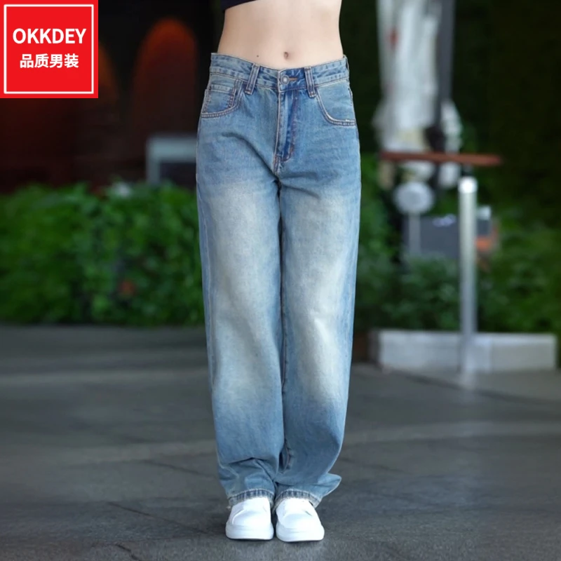 春秋新款牛仔裤痞帅慵懒风男装潮牌百搭男士裤子宽松百搭阔腿裤